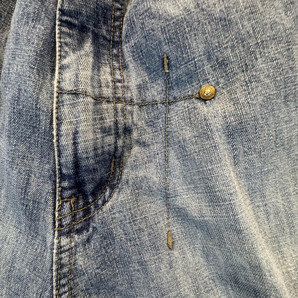 PJ Jeans Shorts Mens 36 Blue Denim Bermuda Relaxed Fit Distressed 94 Patches - Picture 6 of 16